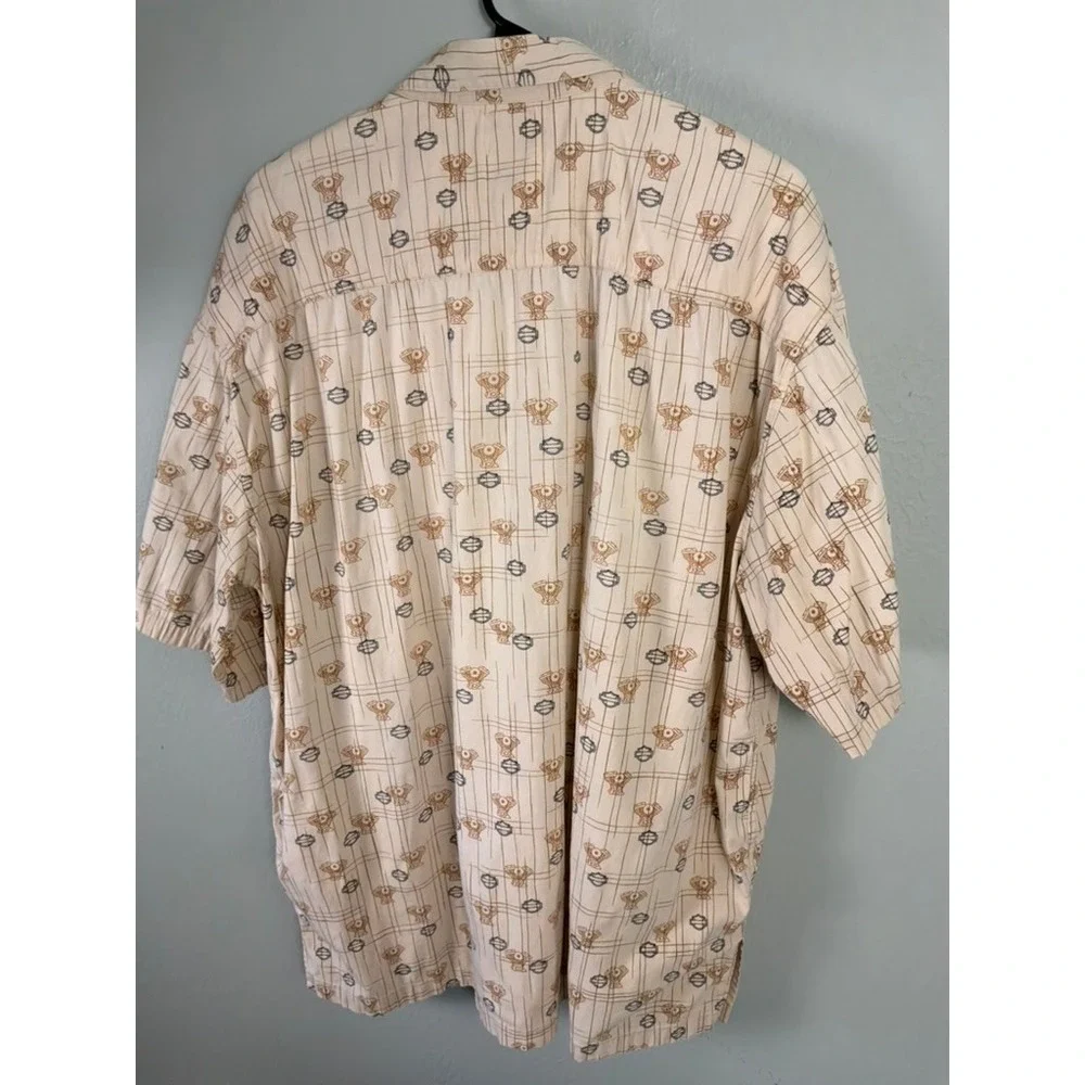 Harley Davidson Button Down Shirt Mens XL Beige All Over Print Short Sleeve - Picture 4 of 5